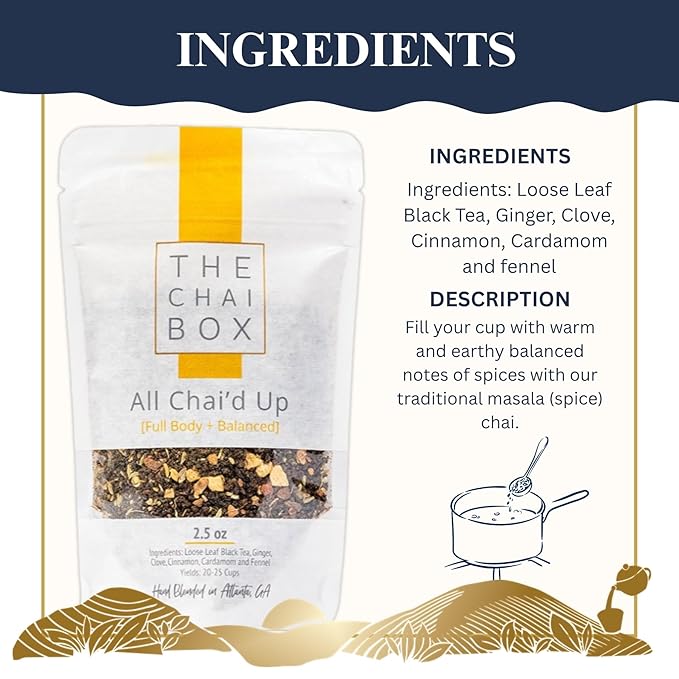 The Chai Box Loose Leaf 100% Organic Black Tea - Featured in Oprah's Favorite Things | Caffeinated Black Tea with Ginger, Cinnamon, Clove, Fennel & Cardamom (Pack of 1) 2.5 oz | Makes 25 Cups | Small Batch Loose Leaf Tea with Whole, Premium Spices