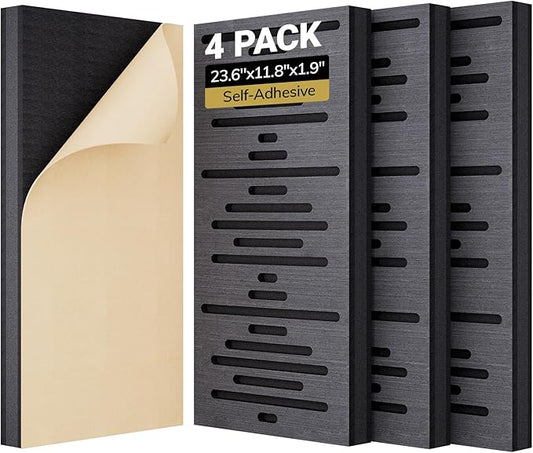 TONOR 4-Pack Acoustic Wood Wall Panels, 23.6” * 11.8” * 1.9” 3D Self-adhesive