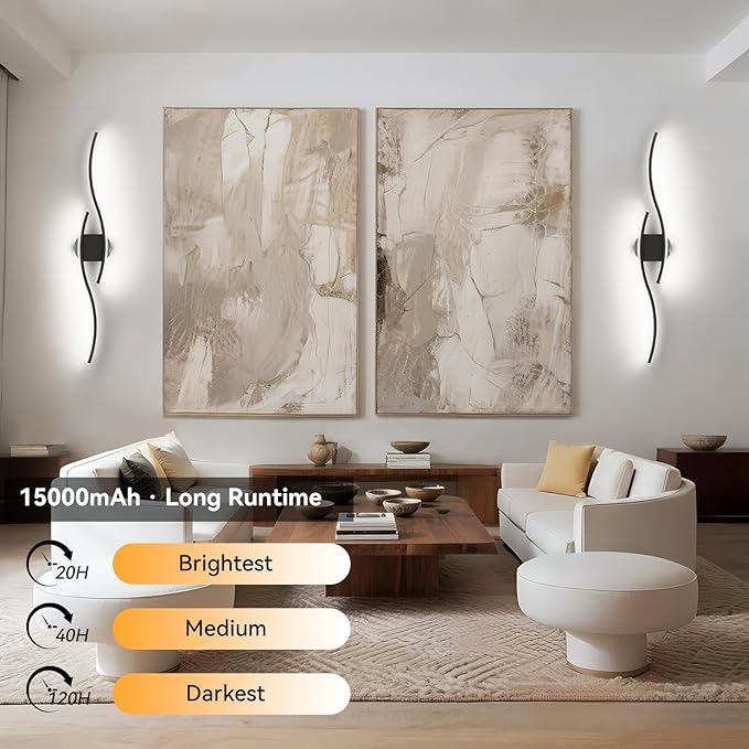 hunhun Battery Operated Wall Sconces Set of Two, Wireless Wall Sconce