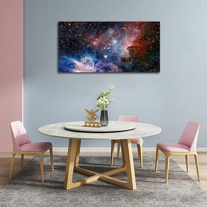 arteWOODS Canvas Wall Art Galaxy Nebula Starry Cosmic Painting Pictures Panoramic Canvas Arotwork Universe Stars Outer Space Wall Art for Home Office Decoration Framed Ready to Hang 29" x 58"