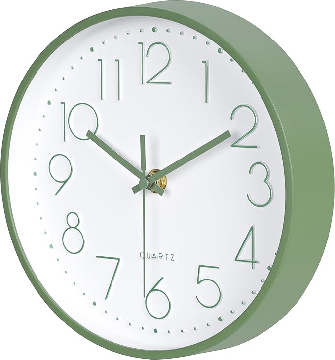 Modern Green Bathroom Wall Clocks 8 Inch Non-Ticking Battery Operated