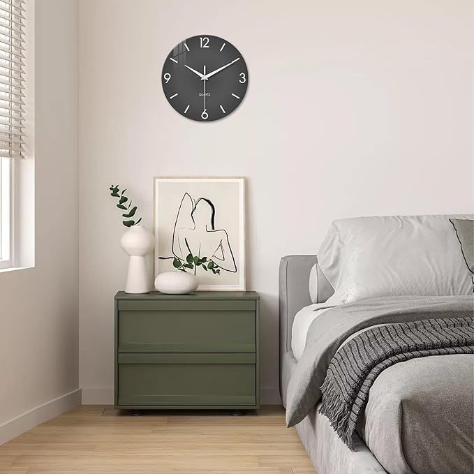 XFM Modern Wall Clock 14 Inch Silent Wall Clocks Battery Operated Grey Simple