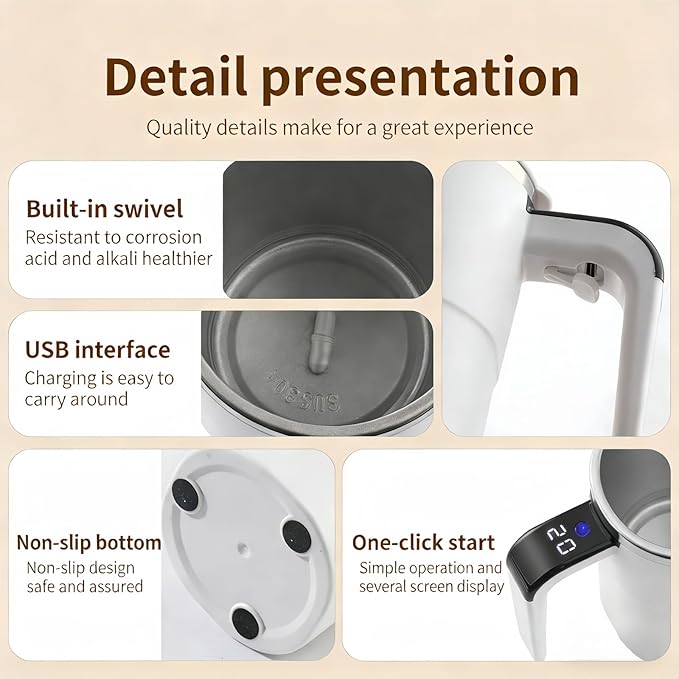 Automatic Magnetic Stirring Coffee Mug with Temperature Display, Rechargeable Self Stirring Mug, Portable Coffee Mug for Home Office Travel (Black)
