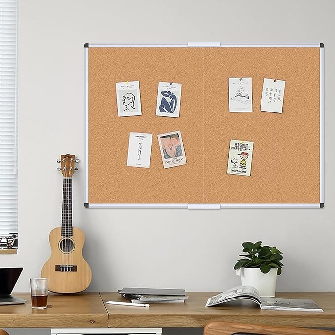 VIZ-PRO 60" x 48" Large Cork Bulletin Board, Foldable & Wall-Mounted Notice Pin