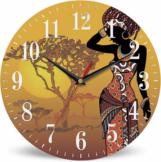 Mxocom African Woman Wall Clock Beautiful Black Woman