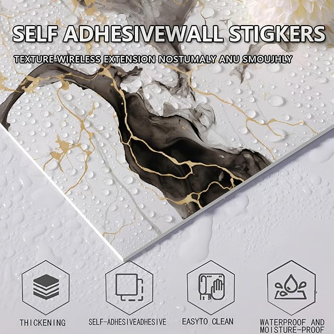 10pcs Peel and Stick Tile Shower Waterproof Marble Tiles Wall Panels,