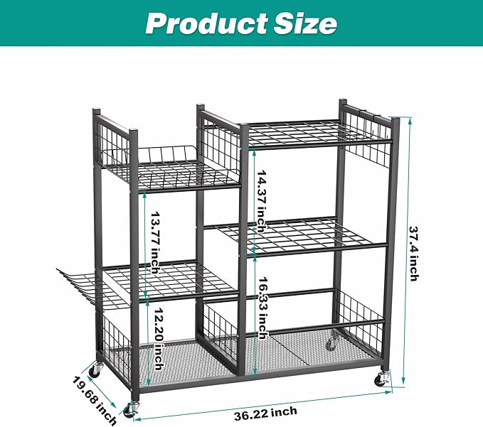 EVERHANGER Garden Tool Organizer, Garage Tool Storage Stand Organizer with Lockable Wheels, Yard Tool Racks, Fit for Long-Handled Tools/Rakes/Brooms