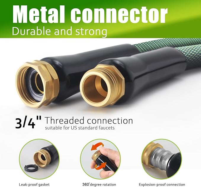 Relxitl Garden Hose 75 FT, Heavy Duty Water Hose with Aluminum Fittings, Puncture Proof All-weather, Ultra-Lightweight and Flexible, Watering and Cleaning for Outdoor