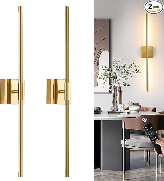 Morauroral Gold Battery Operated Wall Sconces, Dimmable Wall Sconces