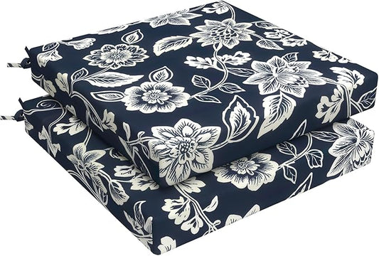 LVTXIII Outdoor Seat Cushions Set of 2 Square Chair Cushions with Ties, Patio Chair Pads for Home Office and Patio Garden Furniture Decoration 22"x22"x3", ‌Elegant Vines Navy