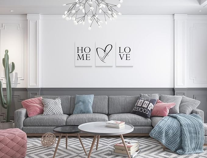 GUBIYU Home Love Wall Decor Set of 3 Prints Modern Black and White Wall Art