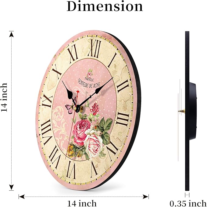 VIKMARI Home 14 Inch Battery Operated Silent Non-Ticking Vintage Wall Clock