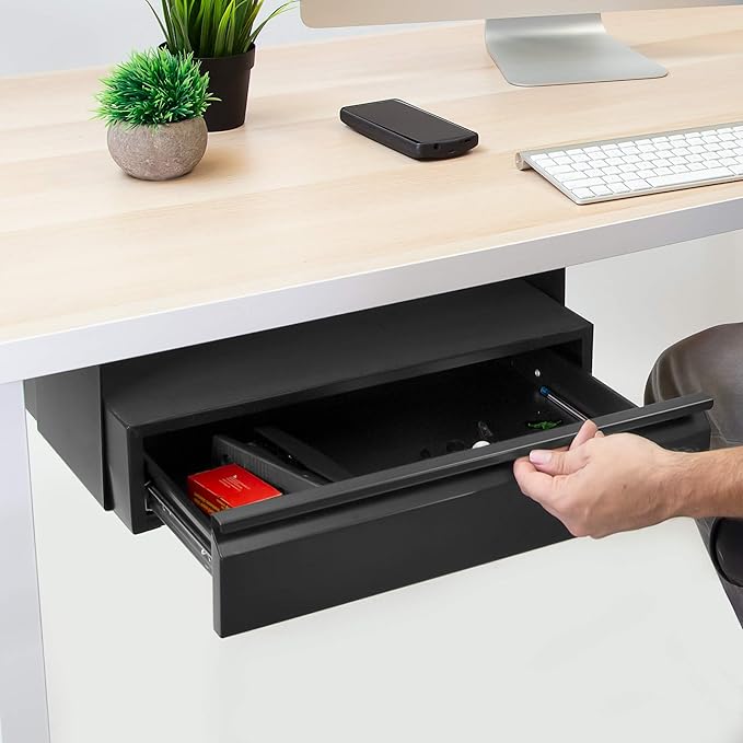 Mount-It! Under Desk Pull-Out Drawer Kit with Laptop and Tablet Shelf | Office Storage Organizer | Mounts to Desktops Tables and Workbenches Over 0.71 Inches Thick | Matte Black