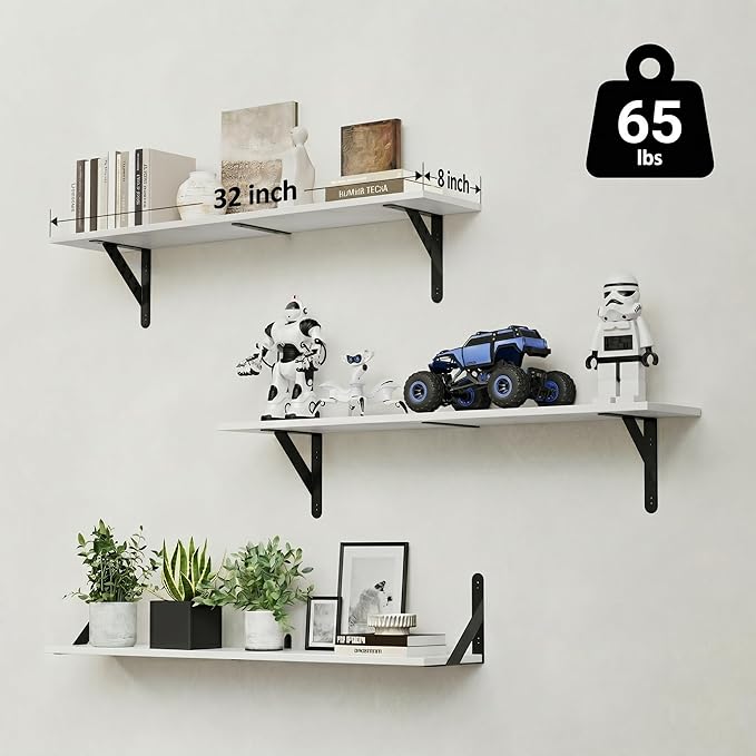 WOPITUES Floating Shelves for Wall 32″W x 8″D, Long Wall Mounted Shelves Set of