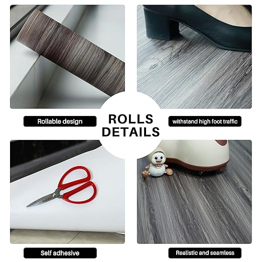 Wood Grain Peel and Stick Floor Tiles – 11.8” Width, Full Roll Length of 394" –