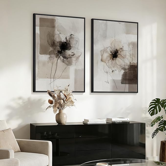Framed Neutral Abstract Floral Wall Art