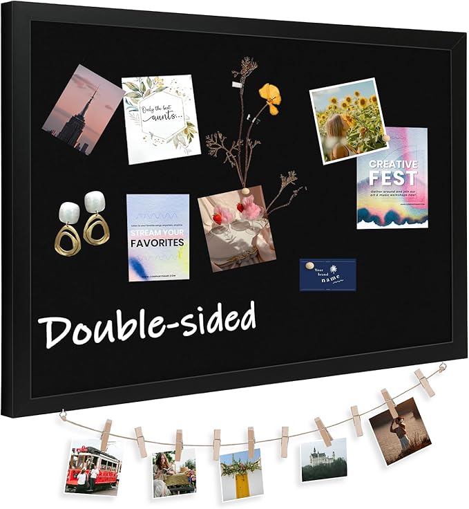 DOLLAR BOSS Large Black Cork Board Double-Sided Bulletin Board