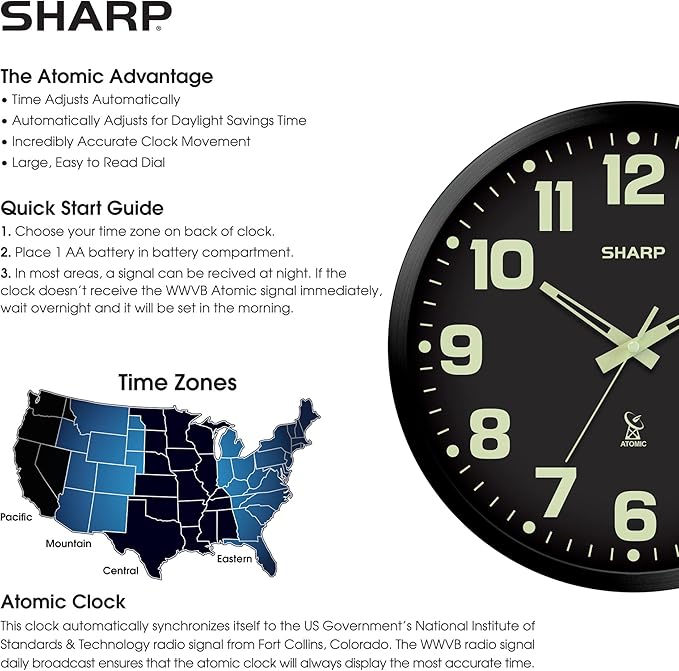 Sharp Glow in the Dark Atomic Analog Wall Clock