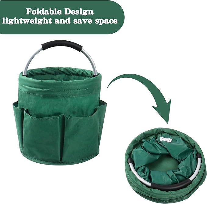 Klmnop Garden Tool Bag, Foldable Gardening Bags for Tools, Garden Tool Organizer with 6 Pockets, Garden Tote Bag for Indoor and Outdoor Use(Green)