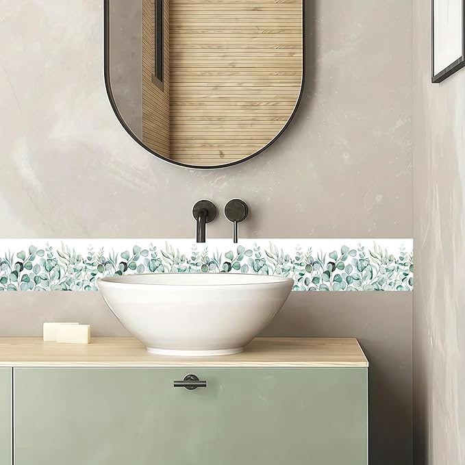 Watercolor Eucalyptus Leaves Wallpaper Border 3.9"X196.8" Peel and Stick Wall
