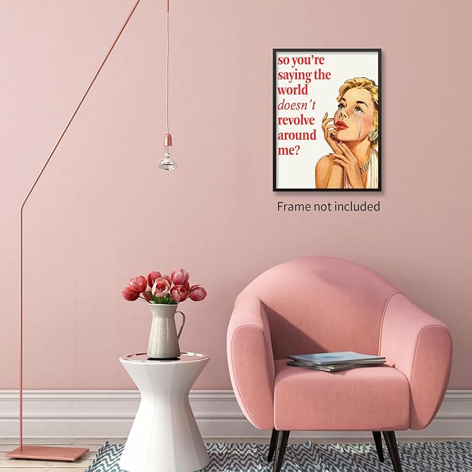 noxozoqm 70s Pink Sexy Women Poster Funky Funny Quote Wall Art Retro Housewife