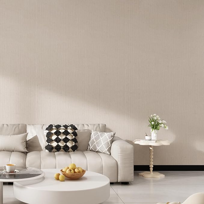 FUKU MON Beige Yellow Grasscloth Fabric Wallpaper 23.6" X 393" Thick Classic