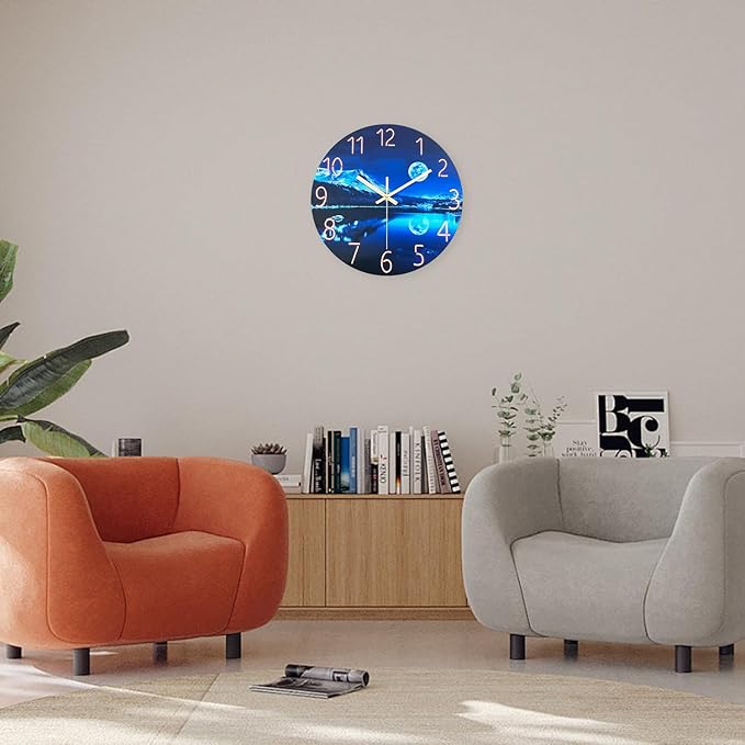 Blue Wall Clocks for Living Room 14 Inch Analog Wall Clock Battery Operated