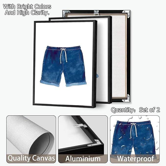 Liyark Set of 2 Retro Navy Blue And White Swimsuit Art Posters Beach Bathing