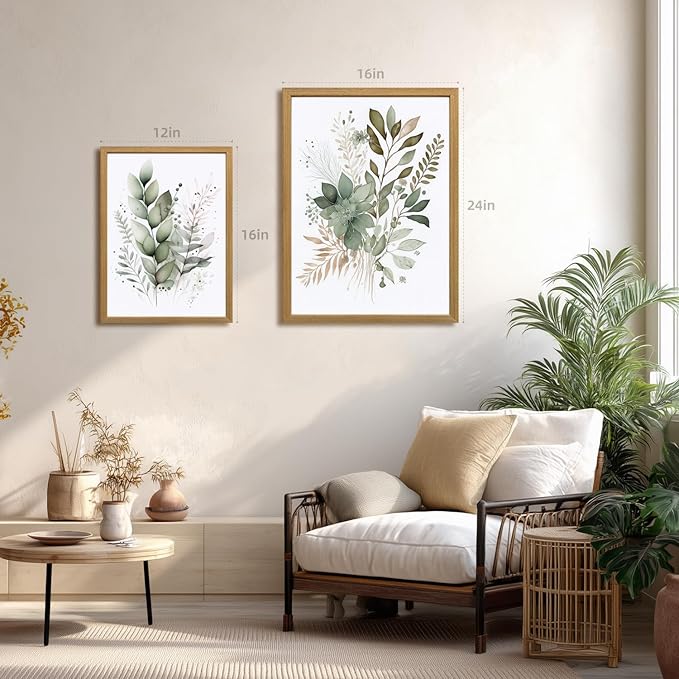 LLEEMPI Sage Green Wall Art Set of 3, Modern Watercolor Botanical Wall Decor