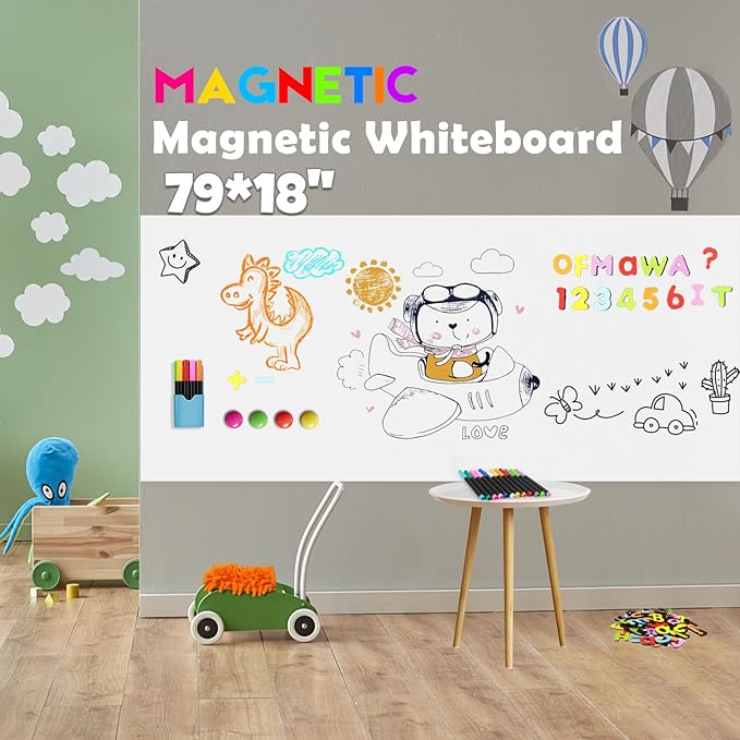 Magnetic Whiteboard Contact Paper 79"x18" Adhesive Magnetic Dry Erase White