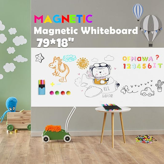 Magnetic Whiteboard Contact Paper 79"x18" Adhesive Magnetic Dry Erase White