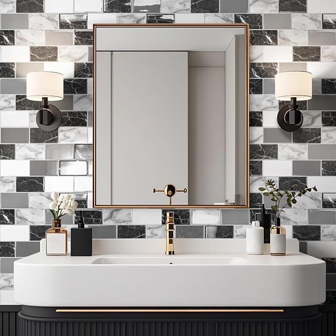 Art3d Peel and Stick Black White Grey Marble Wall Tiles – 12"x12" Thicker