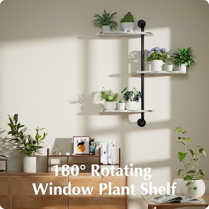 Rotating Window Plant Shelves 3-Tier, Wooden Window Shelf