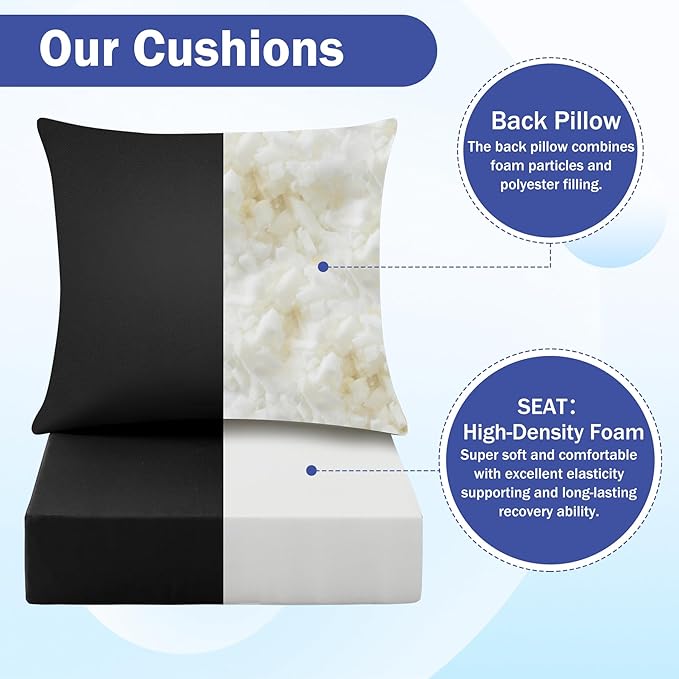 IASEAHK Outdoor Seat Cushion Set, Waterproof & Fade Resistant Patio Chair Cushions, Outdoors Cushion for Patio Furniture, 24 x 24 x 5.75 Inch, Outdoor Couch Cushions with Handle and Ties, Black
