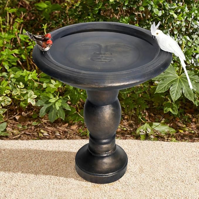 SKYFIRE 22-Inch Fibre Reinforced Concrete Pedestal Floor Fountain and Bird Bath Outdoor Decor for Garden, Patio, Lawn, Backyard - 20âL X 20âW X 22âH Antique Pedestal Birdbath