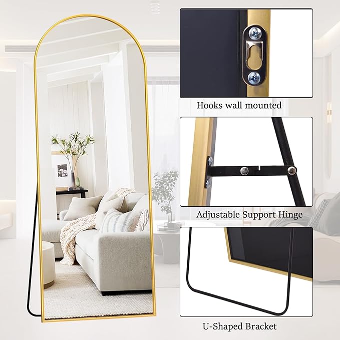 Rowjut Full Length Mirror Arched Floor Length Mirrors, Aluminum Frame