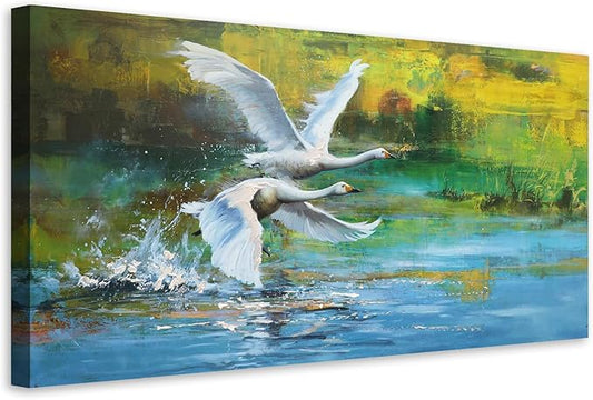 Anolyfi Swan Wall Art for Living Room, Goose Painting Large Animals Artwork