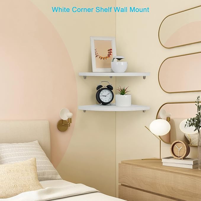 JORIKCHUO 10 inch Corner Wall Shelf Set of 2, Solid Wood Corner Floating Shelves