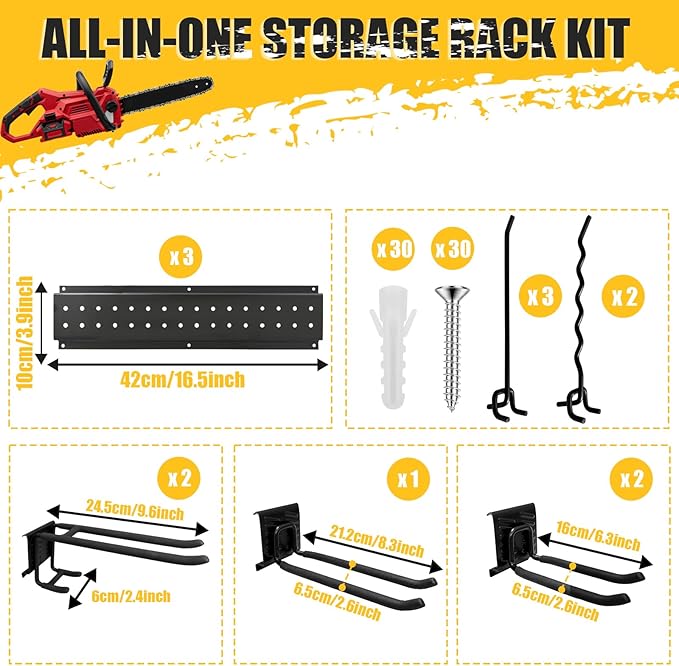 Heavy Duty Garage Wall Tool Organizer – Wall Mounted Storage Rack with Hooks & Panels – Tool Storage System for Garage, Workshop & Garden – Adjustable Hook Positions