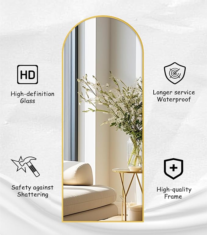 Rowjut Full Length Mirror Arched Floor Length Mirrors, Aluminum Frame