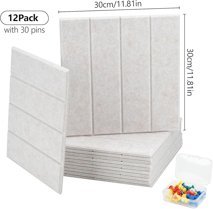 Acoustic Felt Bulletin Board Tiles Self-Adhesive Sound Absorbing Wall Panels