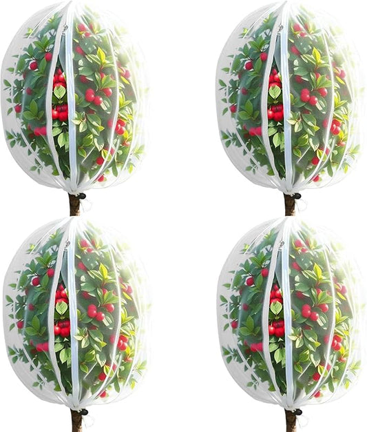 4 Pack Fruit Tree Netting Covers with Zipper & Drawstring – 3.3x4.6FT Ultra-Fine Mesh Garden Netting – Insect & Bird Barrier for Tree, Plant & Crop Protection