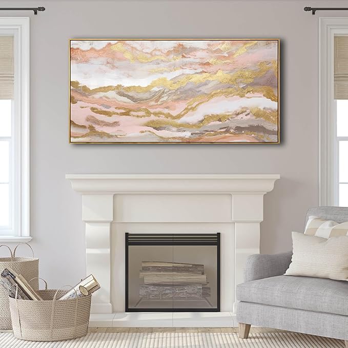 YJYart Canvas Wall Art Gold Living Room Decor Pink Canvas Art Room Decor