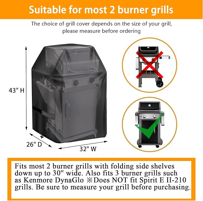 Aoretic Grill Cover 32 inch Gas BBQ-Cover, Fit Most 2 Burner Grill Waterproof Small Barbeque Cover with Straps & Adjustable Drawstring for Weber,Nexgrill,Char-Broil, Monument,Dyna-Glo,Kenmore