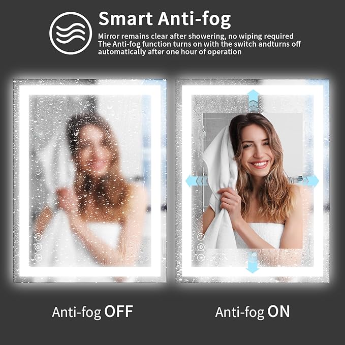 Koonmi 36"x40" LED Mirror for Bathroom, 90CRI Anti-Fog Vanity Mirror
