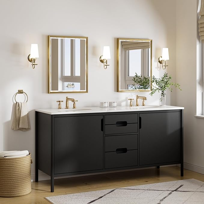 Gold Bathroom Mirror, 22x30 Brushed Gold Bathroom Mirror Beveled Edge,