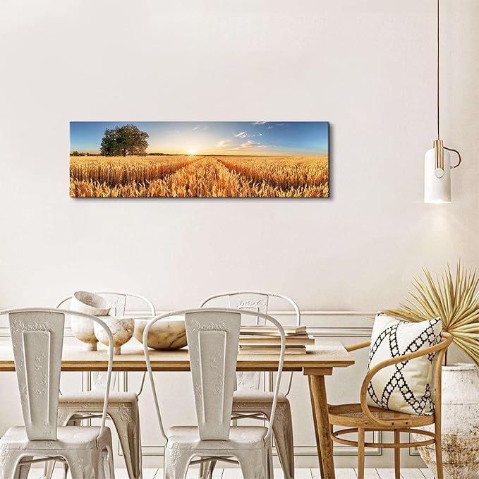 Sunset Forest Wall Art Nature Wheat Field Landscape Pictures Wall Decor