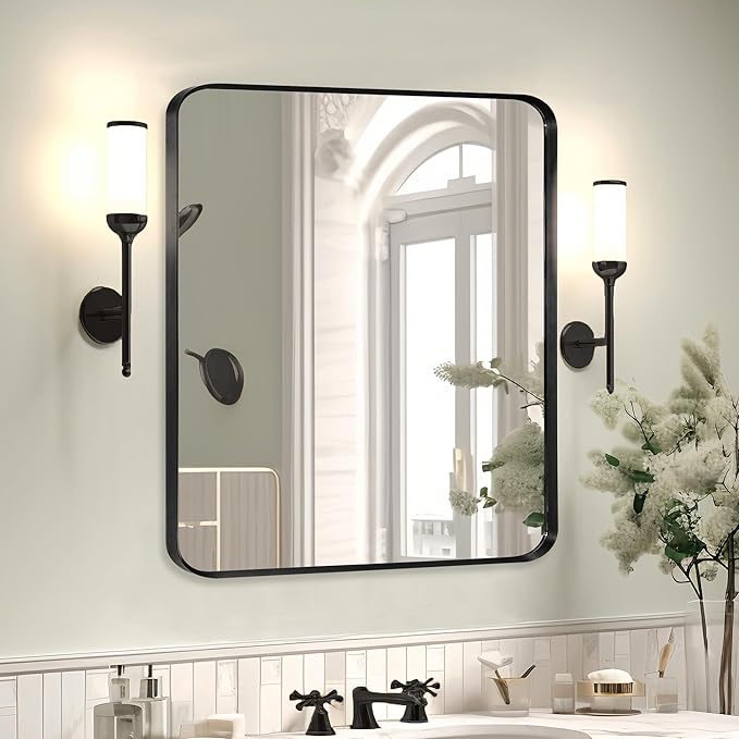 Black Metal Framed Bathroom Mirror