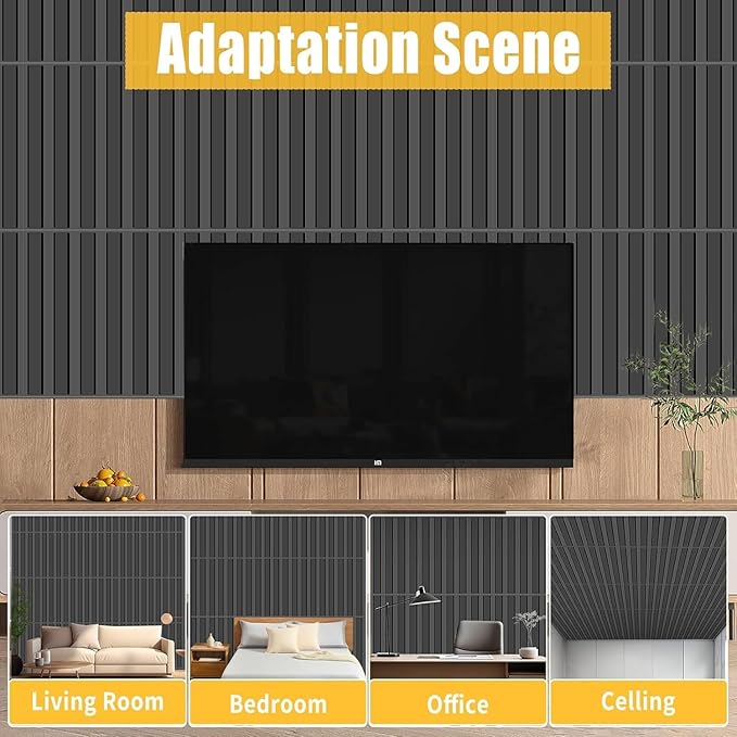 20 Pack 3D PVC Fluted Slat Wall Panels 12x12 Inch Covers 20 Sq.Ft Black