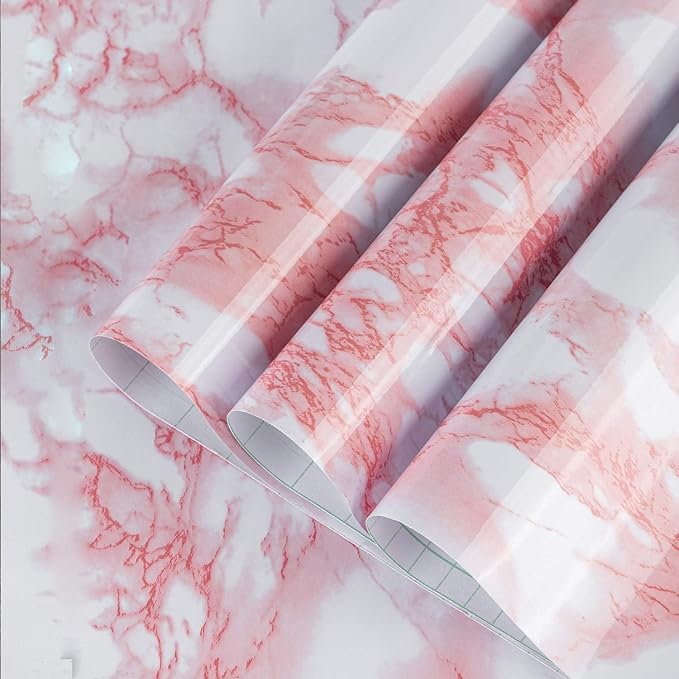 BAYYA Extra Wide Marble Contact Paper Granite Peel and Stick Wallpaper Pink